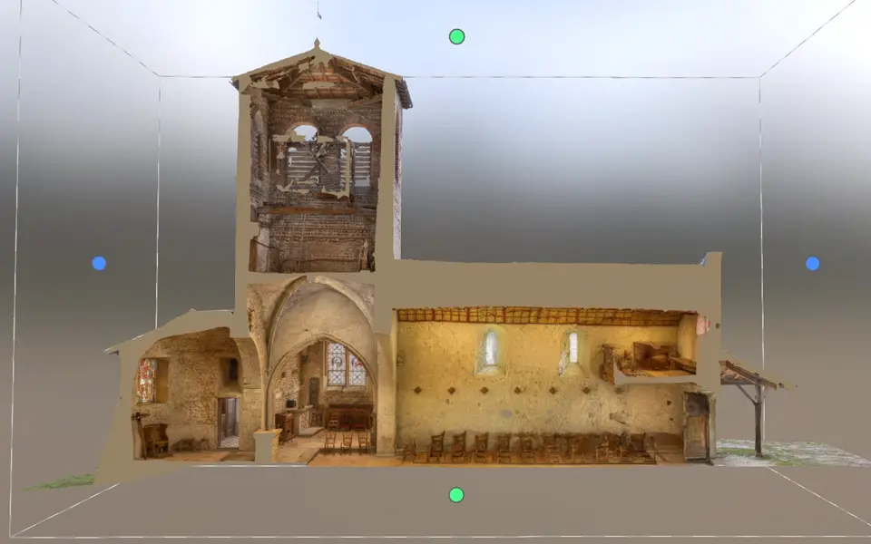 Coupe d'une église dans une visionneuse 3D en ligne