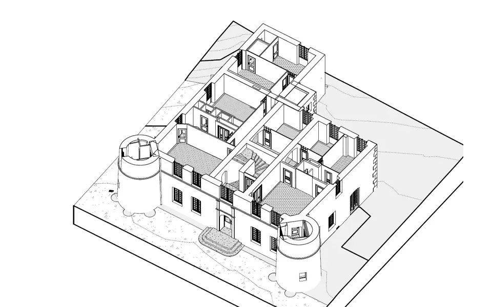 Vue axonométrique d'une maquette de château