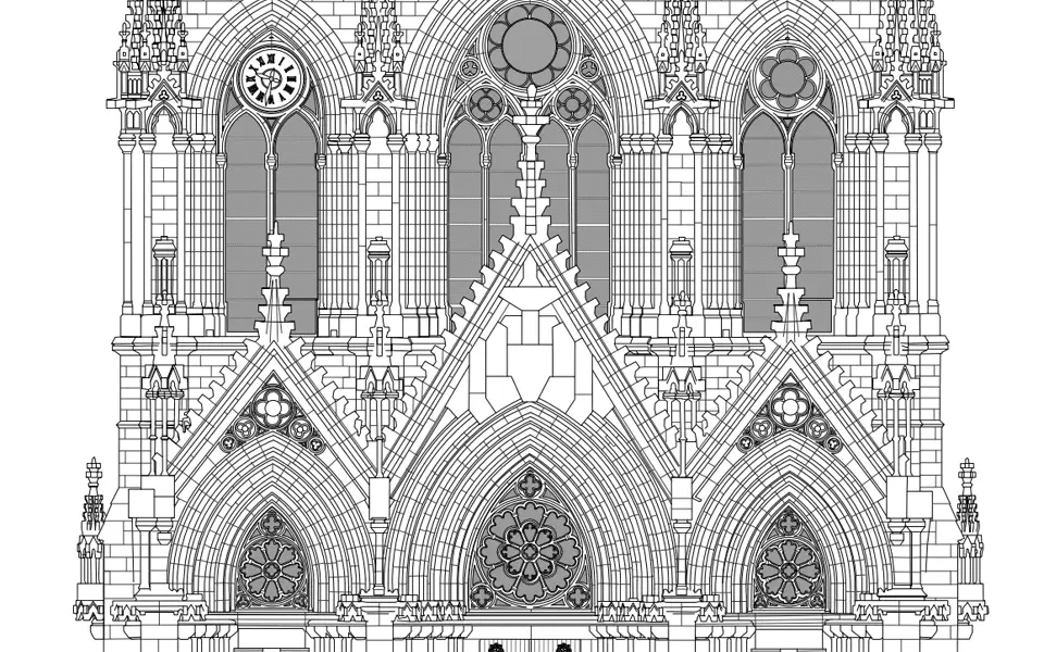 Église de la Rédemption, Lyon : élévation de la façade ouest
